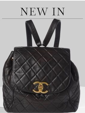 CHANEL Black Quilted Leather Backpack with Gold CC Emblem